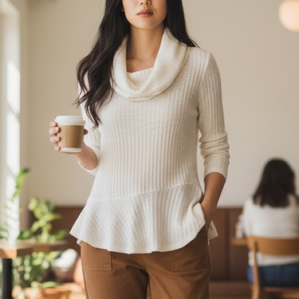Anthropologie Cream Cowl Neck Sweater